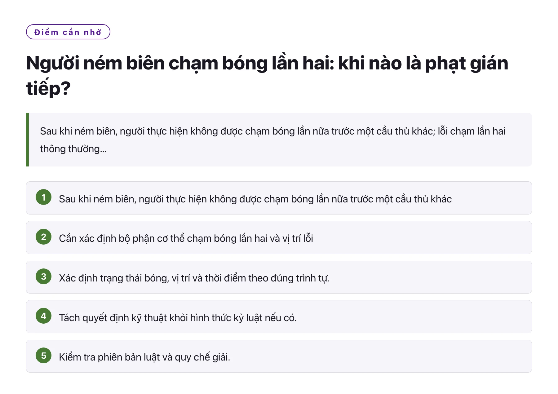 Người ném biên chạm bóng lần hai: khi nào là phạt gián tiếp?——全文要点速览